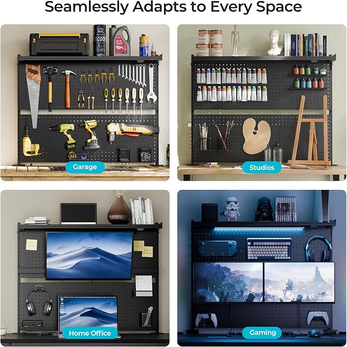 EUREKA ERGONOMIC Pegboard with Dual Monitor Stand,Steel Pegboard for Desk,Computer Accessories for Office, Privacy Panel for Gaming Desk, 4 Accessories Modular Hanging,43 x 34inch, Black