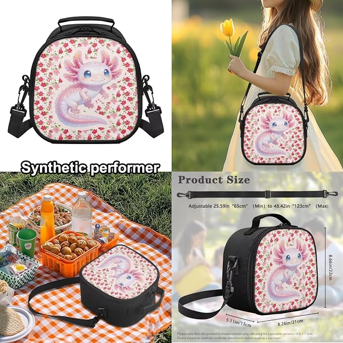 WELLFLYHOM Axolotl 4 PCS Backpack for School Girls 8-12 17 Inch School Bookbag Lunch Bag Pencil Pen Case Water Bottle Cover Kids Daypack for Junior Senior Students