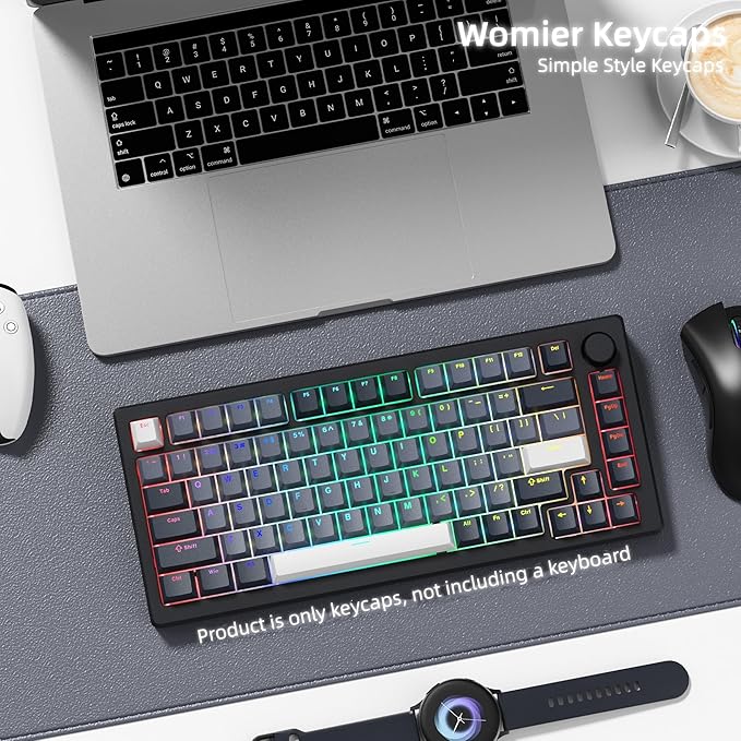 Womier Shine Through Keycaps - PBT Keycaps for Mechanical Keyboard 60% 75% 96% 100% Percent, Cherry Profile Key caps Universal Compatiability for Cherry Gateron MX Switches Keyboard-Gray