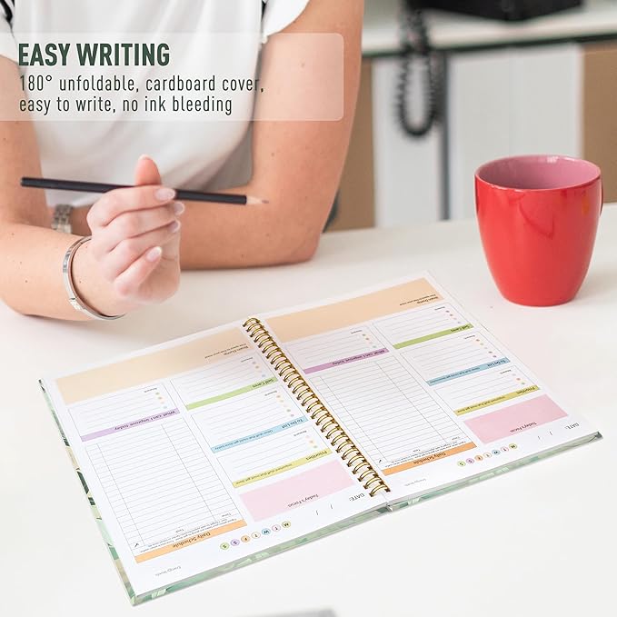 ADHD Daily Planner with Hardcover for Men & Women ,Productivity Planner & Undated Task Management Organizer Daily Schedule,Self-Care,To-Do List for Neurodivergent Adults, Focused Planners Cardboard Cover for Adult & Teens - Green Leaves
