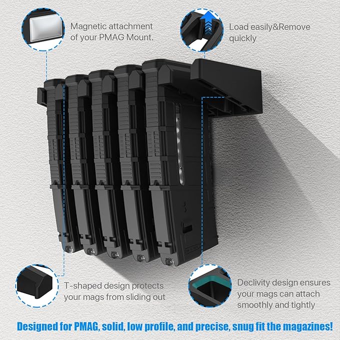 Upgraded Magnetic PMAG Wall Mount & Magazine Rack, 1 Pcs | Standard Capacity Mag Holder, Home Tactical Storage, Heavy Duty Display Stand, Room Organizer