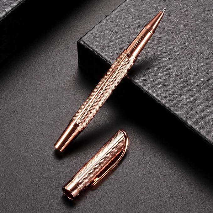 Penneed Rollerball Pen Liquid Ink Pens for Women Luxury Box Gel Pen Black Ink Fancy Pen Refillable for Executive, Office, Professional, Birthday Gift G5 (Rose Gold)