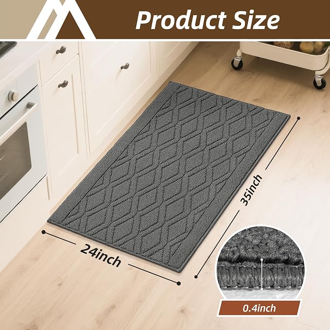 COSY HOMEER Kitchen Rugs 24"x35" Non-Slip Washable Kitchen Mats for Floor Polypropylene Absorbent Kitchen Floor Mat for Kitchen Sink Entryway,Grey