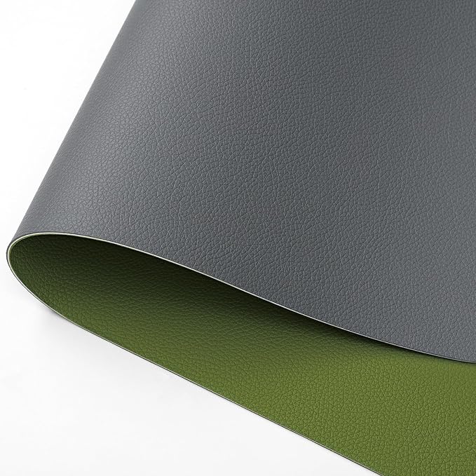 Dual Sided Desk Pad Faux Leather Desk Mat Large Mouse Pad | Desk Pad Protector Non-Slip Waterproof Desk Mouse Pad for Writing Desk, Office, Home(Green Gray 31.5"X15.7")