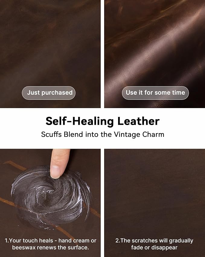 YSAGi Leather Desk Mat, 23.6"x13.8"Real Leather Desk Pad, 2mm Thick Desk Blotter with Stiched line,Oil-Wax Feel Mouse pad and Self-Healing Laptop Pad for Home & Office(Classic Dark Brown)