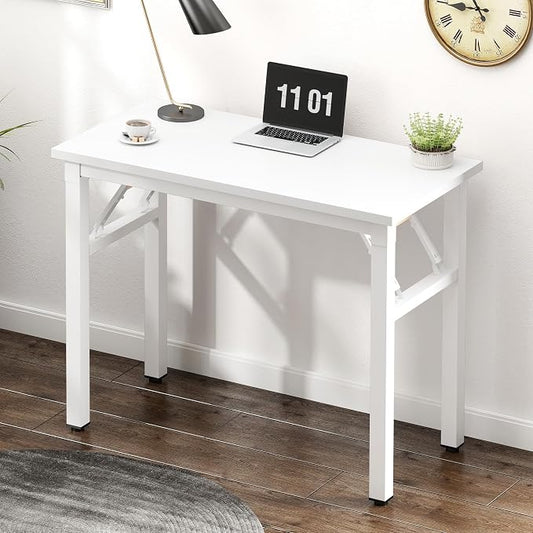 SogesHome No Assembly Folding Computer Desk, 31.5 Inch Small Compact Desk for Home Office, Modern Writing Table with Adjustable Leg Pads, Gaming Desk for Living Room, Dorm and Small Spaces, White