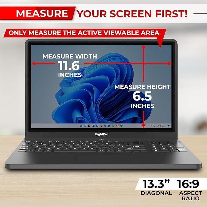 SightPro 13.3 Inch 16:9 Laptop Privacy Screen Filter - Computer Monitor Privacy Shield and Protector - High Clarity