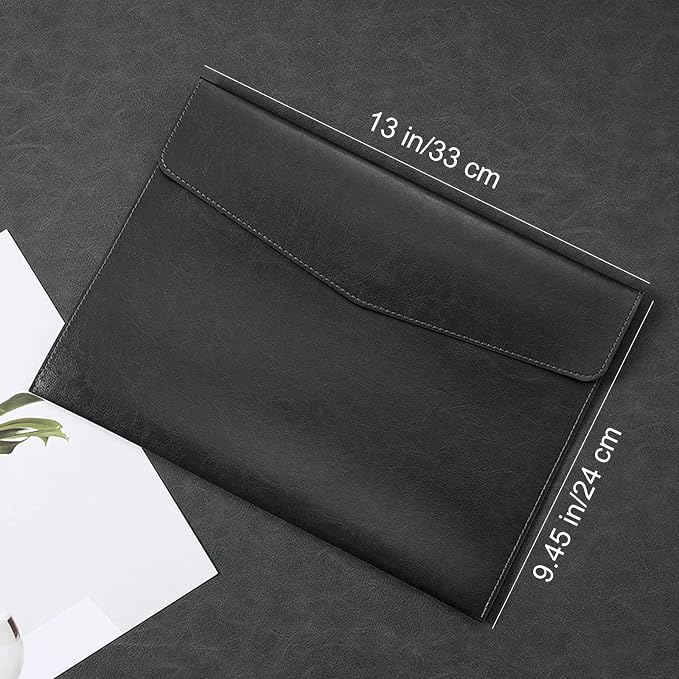 VANRA 1 Piece File Folder Organizer PU Leather File Jackets Document Holder Project Pockets with Magnetic Closure Button and Inner Bag for A4 Letter Size Paper (Black)