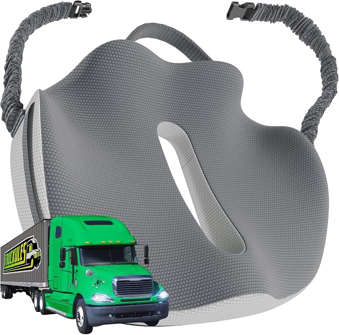 XLarge Truck Seat Cushion for Truck Driver Seat Cushion - CertiPUR-US® Certified Upgraded Back Support, Thick Memory Foam, Pain Relief for Hours of Driving, Trucker Approved Semi - Gray