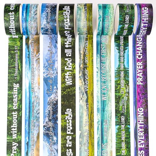 24 Rolls Back to School Christian Washi Tape Gifts Bulk Graduation VBS Religious Scripture Scenery Bible Verse Washi Tape for Bible Journaling Crafting Students BibleStudy Stationery