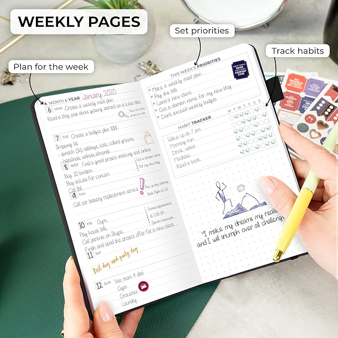 Clever Fox Pocket Planner Weekly – Undated Monthly Goal Planner and Calendar, Mini Planner Perfect for Purse, 3.7x6.7" (Black)