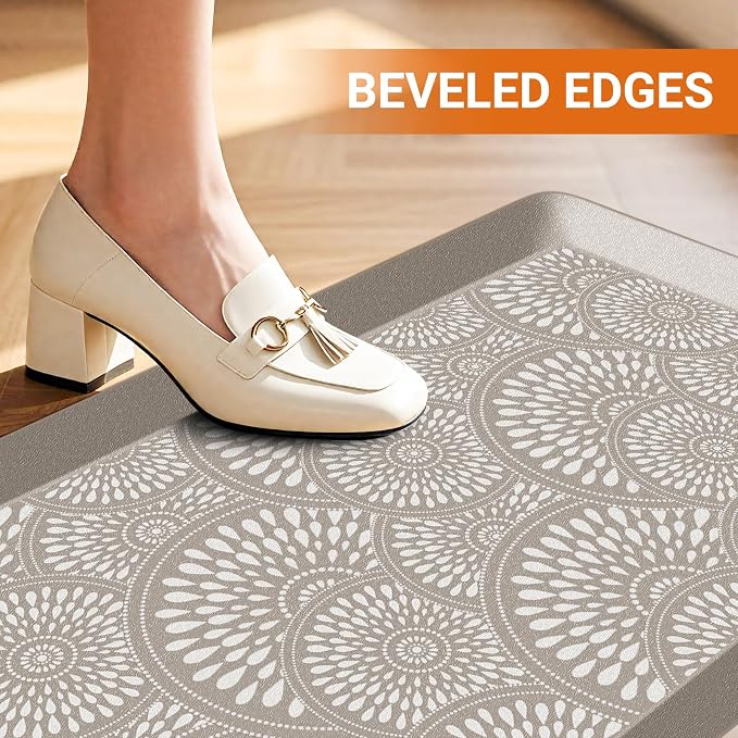 Mattitude 4/5 Inch Kitchen Mat, 20x32in Heavy Duty Ergonomic Comfort Foam Standing Desk Mat, Waterproof Non-Slip Standing Mats and Rugs for Kitchen, Office, Khaki