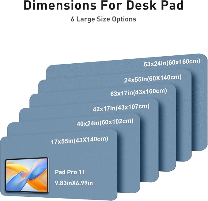 Aothia Faux Leather Desk Mat - Large Mouse Pad, Non-Slip PU Leather Blotter, Waterproof Writing Surface for Office and Home (Denim Blue, 63" x 24")