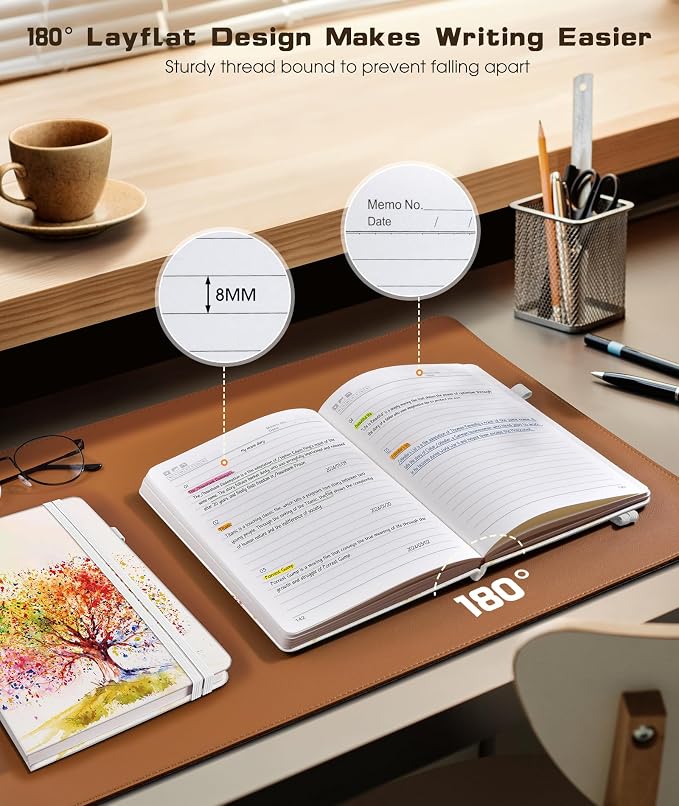 dilitego Lined Journal Notebook for Women Men, 256 Numbered Pages Hardcover Notebooks for Work, A5 Journaling Notebooks, College Ruled Journals for Writing Business School 5.75" x 8.38" Colorful Tree