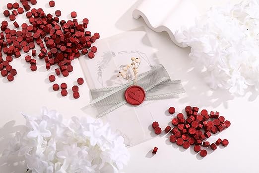Yoption 360Pcs Blood Red Sealing Wax Beads with 2 Spoons and 4 Tea Candles for Wax Seal Stamps, Cards, Wedding Invitations, Wine Packaging, Gift Wrap, Envelopes