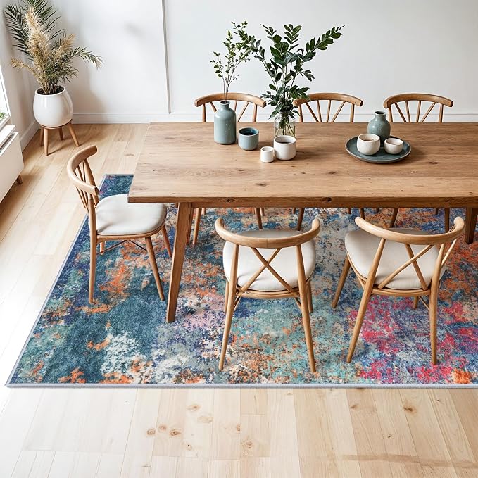 RUUGME 5X7 Area Rug Colorful - Modern Abstract Washable Area Rugs for Living Room Non-Slip Carpet for Bedroom Nursery Office - Soft Low Pile Stain Resistance Floor Mat for Home Decor (5x7 Colorful)