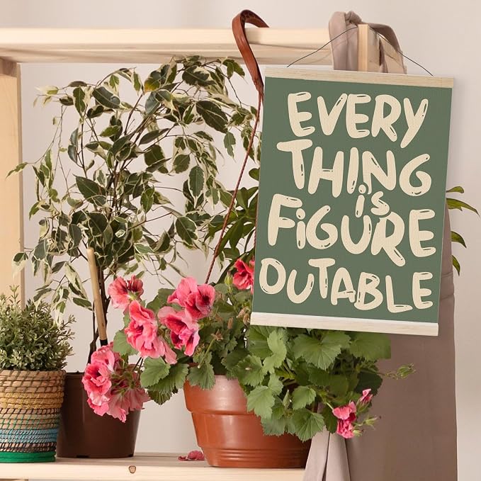 YQDEJ Everything is Figureoutable Inspirational Wall Art Poster Hanger Frame of 2, Positive Affirmations Wall Decor, Motivational Wall Art for Home Office Classroom, 12x16 Inch