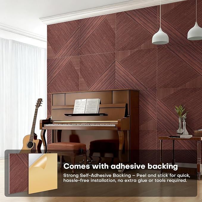 8Pack Acoustic Wall Panels, Wood-Pattern Art Sound Proof Foam Panels For Walls, Decorative Acoustic Panels Sound Absorbing, Self-Adhesive Sound Dampening Panels For Studio Home, 23.62 X 23.62 Inches