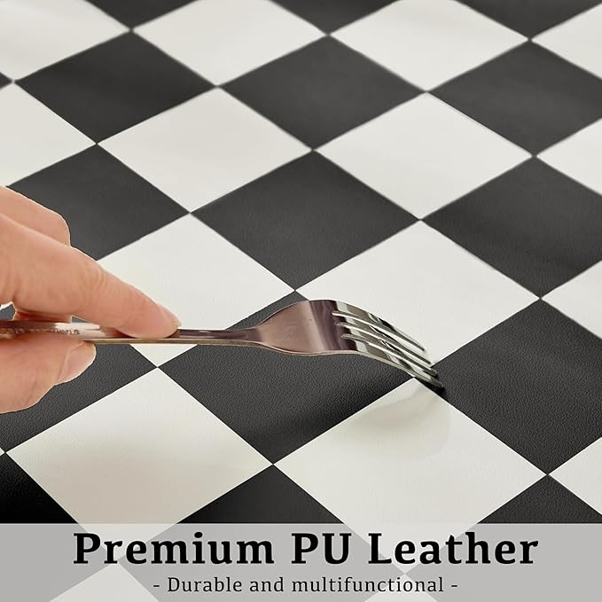 Checkered Desk Mat, 31.5" x 15.7" Large Cute Black White Aesthetic Retro Accessoires, PU Leather Computer Laptop Desk Mat Mouse Keyboard Pad, Desk Writing Makeup Mat for Vanity/Work/Home Decor