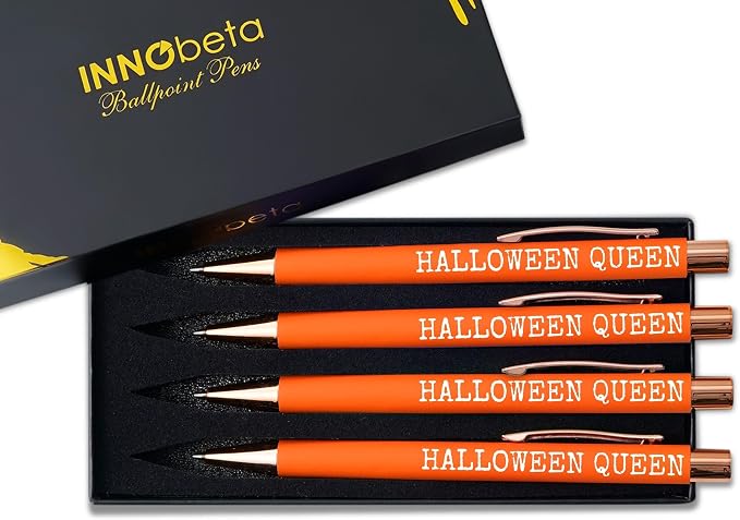 InnoBeta Halloween Gifts for Women Hostess Adult, Ballpoint Pen Set of 4 for Party Supplies, Decorations, Halloween Queen
