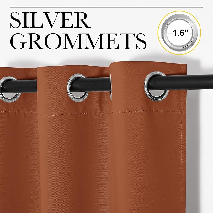NICETOWN Blackout Curtain Blind for Bedroom, Single Panel, W42 x L45 inches, Burnt Orange, Thermal Insulated Grommet Blackout Room Darkening Drape/Drapery