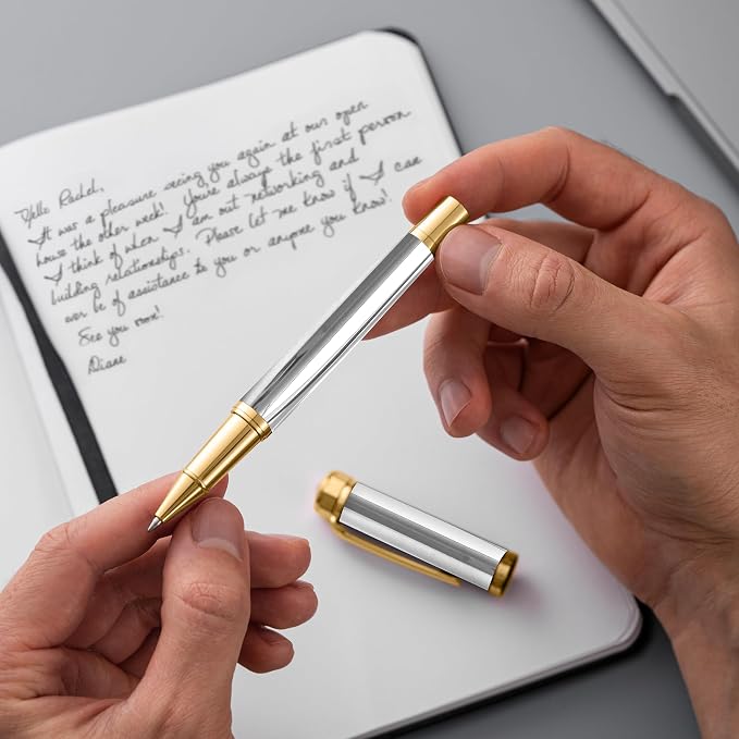 Ellington Pens Luxury Rollerball Pen Set - Smooth Writing, Elegant Design, Quick-Drying, Refillable Liquid Ink, 2 Refills (Black, Blue), Ideal for Professionals, Students