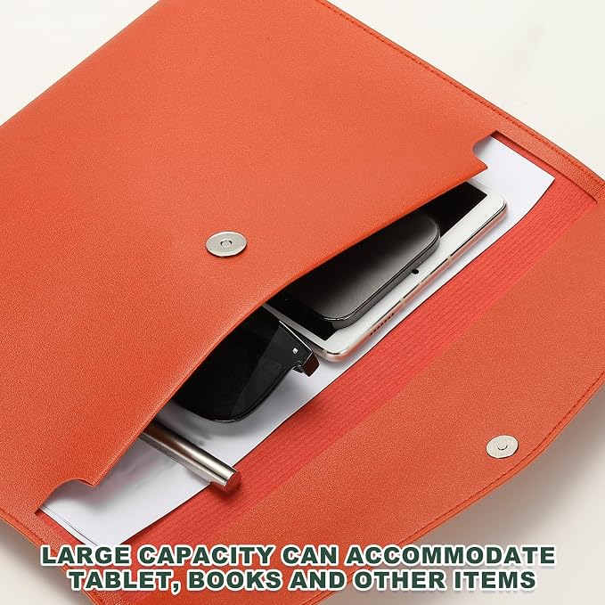 PATIKIL PU Leather A4 File Folder, Document Holder Filing Organizer Portfolio Envelope Folder Case with Snap Closure for Letter Receipt Style 2, Orange