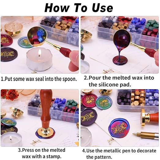 SWANGSA Merry Christmas Reindeer Wax Seal Stamp Kit with 200pcs Sealing Wax Beads, Great for Embellishment of Christmas Cards, Invitations, Wine Packages, Gift Wraps