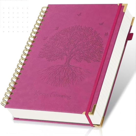 Spiral Notebook Bullet Dotted Journal, 300 Page Thick No Bleed Paper Hardcover Journaling Notebooks, Leather Dot Grid Notebook for Planning, Lay Flat Large Notebook for Women Men, A5 Notebook Hot Pink