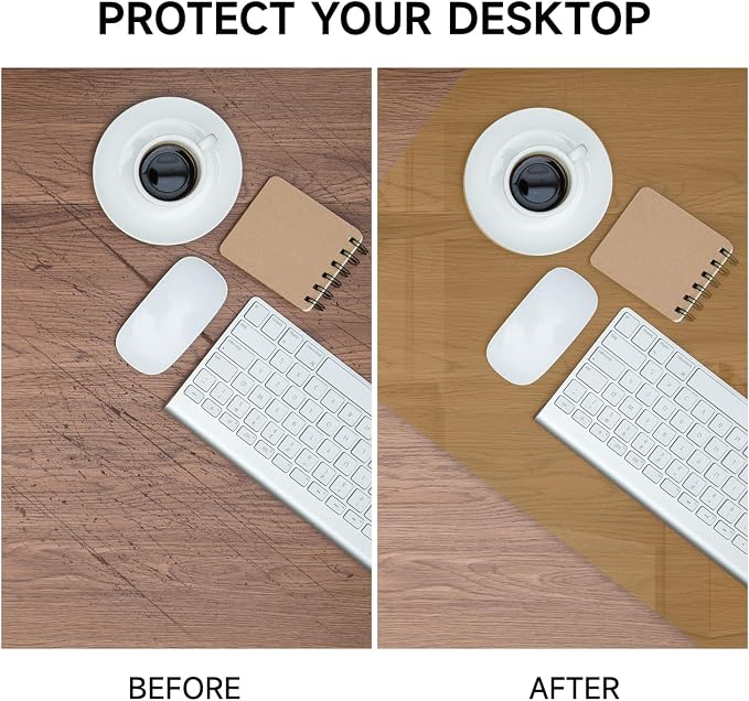 VASUHOME 32" x 20" Brown Tempered Glass Desk Mat - Multi-Functional Desk Pad for Keyboard and Monitor Protection, Dry Erase Surface, Ideal Table Top Protector for Home & Office