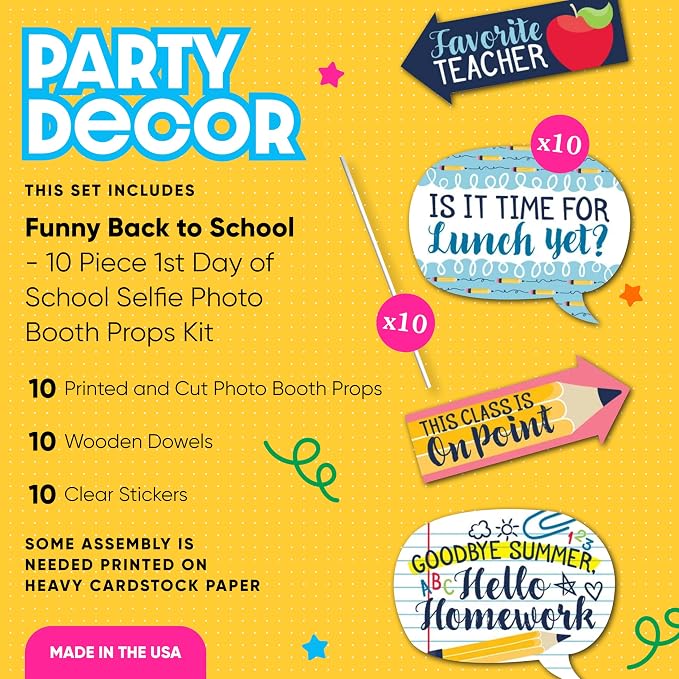 Big Dot of Happiness Funny Back to School - First Day of School Classroom Decorations and Photo Booth Props Kit - 10 Piece