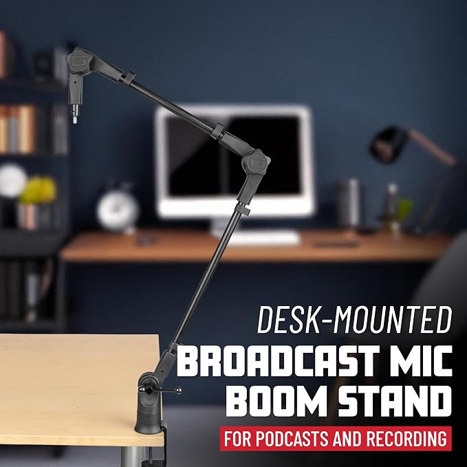 Gator Frameworks Slim Profile Desk-Mounted Mic Stand Boom Arm for Broadcasts, Podcasts, Content Creation, Live Streaming, & Similar Applications (GFWMICBCBM0500)