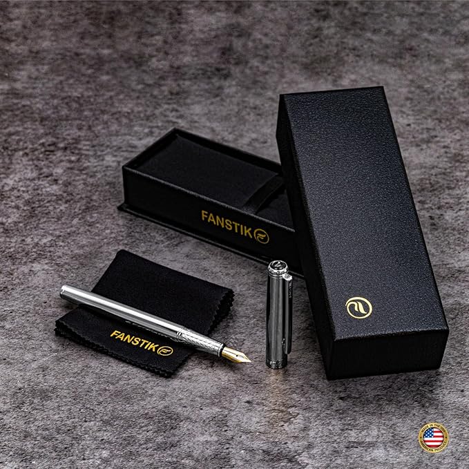 Silver Luxury fountain pen, fancy gift set for women, Chrome Finish, Professional executive pen gift set for men (Lux fountain Silver)