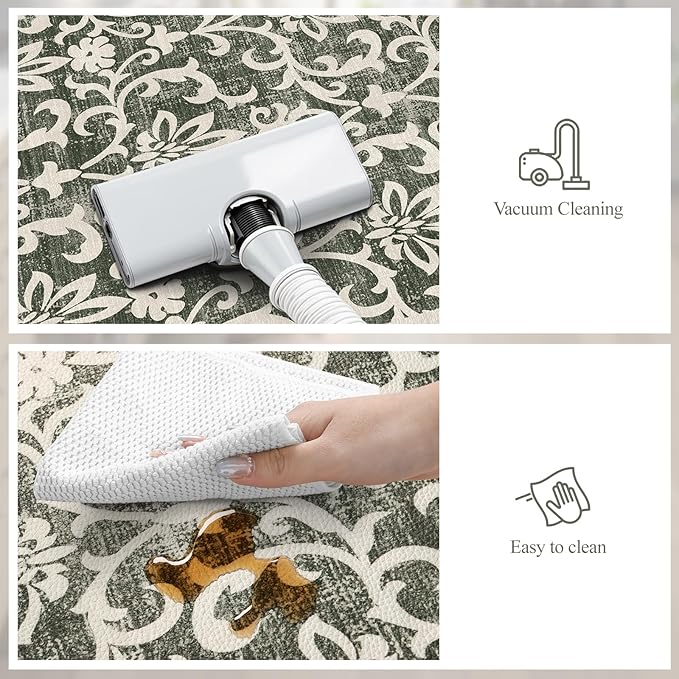 LEEVAN Green Kitchen Mat Sets of 2, Vintage Distressed Anti Fatigue Memory Foam Kitchen Floor Mat for Laundry,Non Slip Cushioned Standing Mat for Home, Office, Desk,Sink(17''x29''+17''x47'')