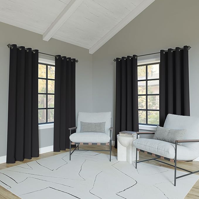Sun Zero Nordic 2-Pack Theater Grade Noise Reducing Extreme 100% Blackout Grommet Curtain Panel Pair, 52" x 54, Coal Gray