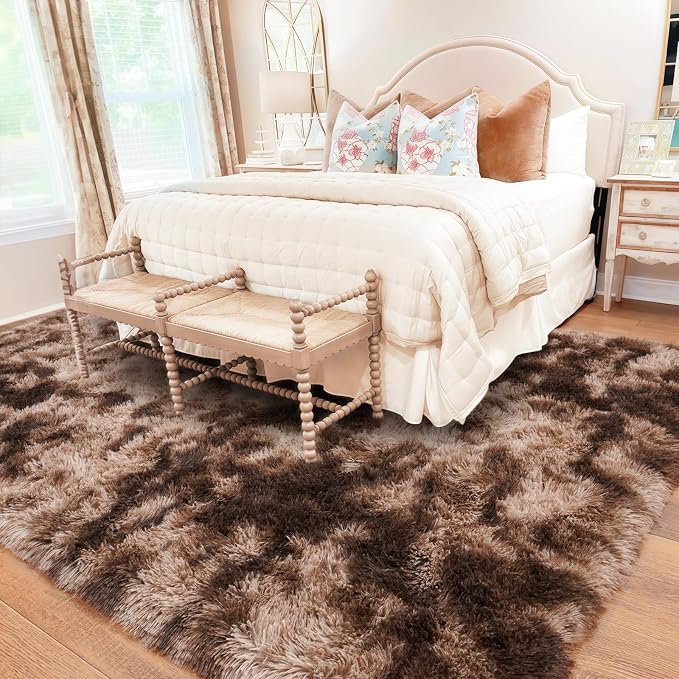 Rugs for Living Room 5x7, Soft Shaggy Modern Shag Area Rug for Bedroom, Upgrade Non-Slip Plush Fluffy Carpet for Kids Boys Girls Room Home Decor Aesthetic, Tie-Dyed Brown