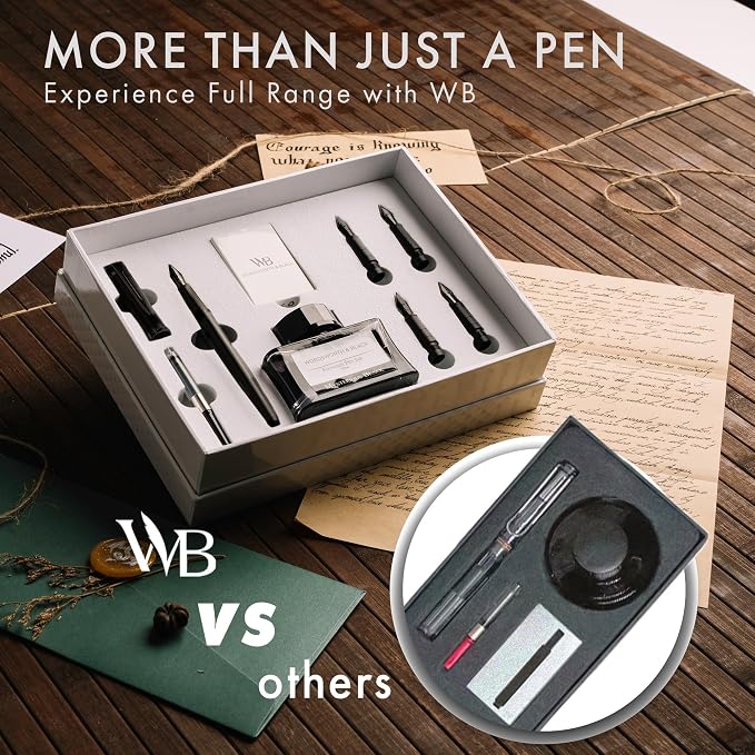Wordsworth & Black Fountain Pen Gift Set, Includes Ink Bottle, 6 Ink Cartridges, A Refill Converter, 4 Replacement Nibs, Journaling, Calligraphy, Smooth Writing Pens [All Black]