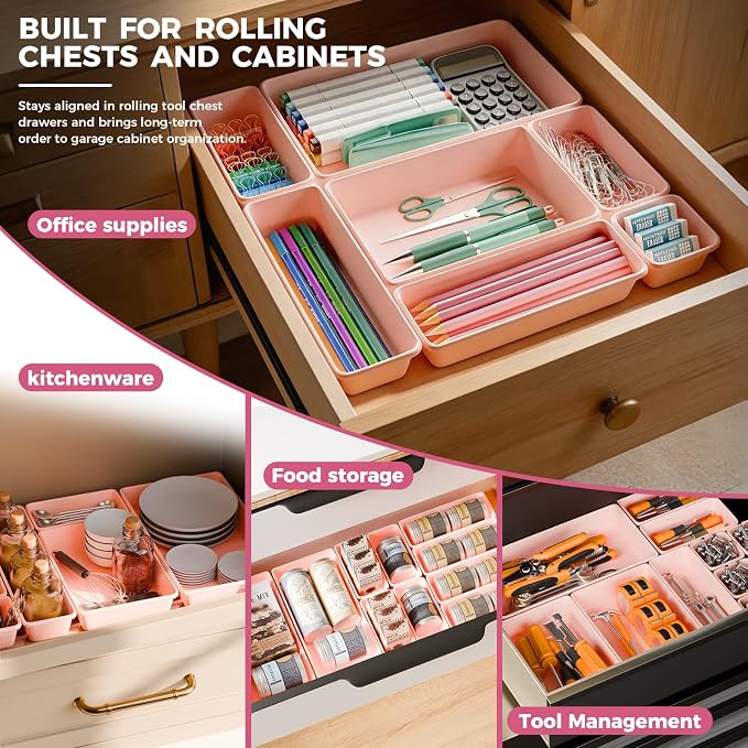 [ 48PCS & 5 Sizes ] Tool Box Organizer Tray, Toolbox Drawer Organizer with Non-Slip Pads, Desk Drawer Divider Set, for Vanity, Desk, Bathroom, Kitchen, Dresser and Home Office Drawers