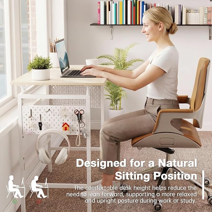 Hadulcet 31'' Foldable Desk, Small Desk with 2 Adjustable Pegboards, Computer Desk for Bedroom or Apartment, Portable Folding Desk for Home Office Work & RV, Folding Desks for Small Spaces, Oak