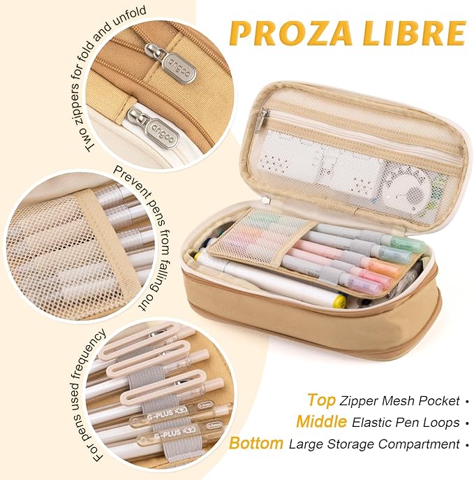 EASTHILL Big Capacity Pencil Pen Case Office College School Large Storage High Capacity Bag Pouch Holder Box Organizer Khaki