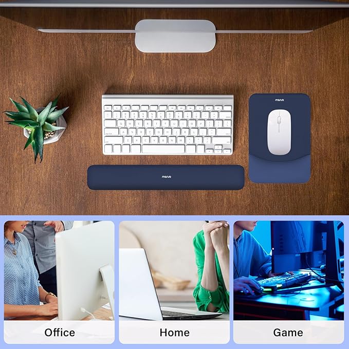 MOSISO Wrist Rest Support for Mouse Pad&Keyboard Set, Rectangular Ergonomic Mousepad Non-Slip Base Home/Office Pain Relief&Easy Typing Pad with Neoprene Cloth&Raised Silicone Lining, Navy Blue