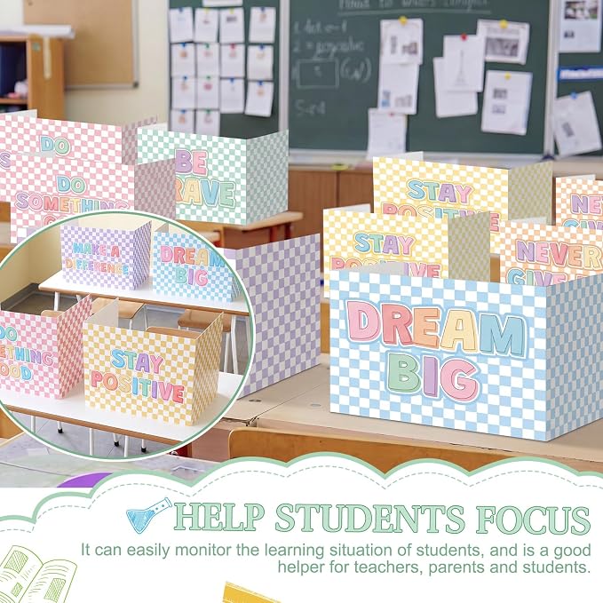 Honoson 24 Pcs Bulk Inspirational Privacy Folders for Students Cardboard Test Privacy Boards Motivational Words Desk Dividers Shield for Classroom School Study Supplies (Checkerboard)
