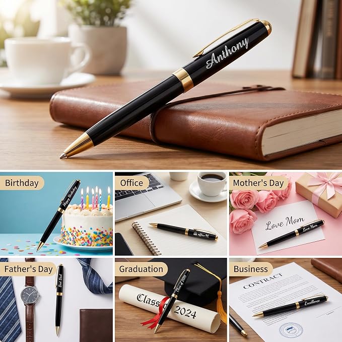 Ancolo Personalized Business Pens - Black Ink with 10 Extras Refills 5 Gift Boxed - Custom with Your Name or Message, Perfect for Students/Teacher/Manager/Lawyer/Professor 5PCS/Pack