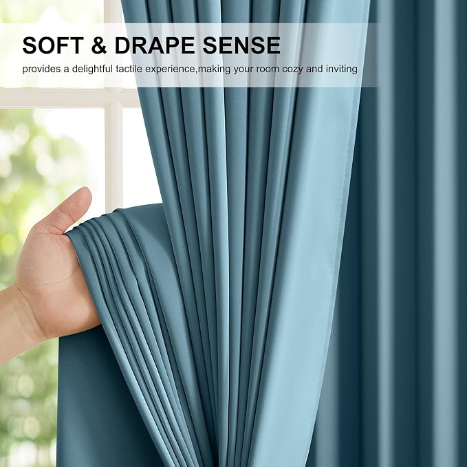 NICETOWN Smoky Blue 100% Blackout Curtains 84 inches Long - 2 Panels, 52 inches Wide Each Panel, Thermal Insulated, Energy Efficient Rod Pocket Window Drapes for Bedroom, Nursery, Living Room