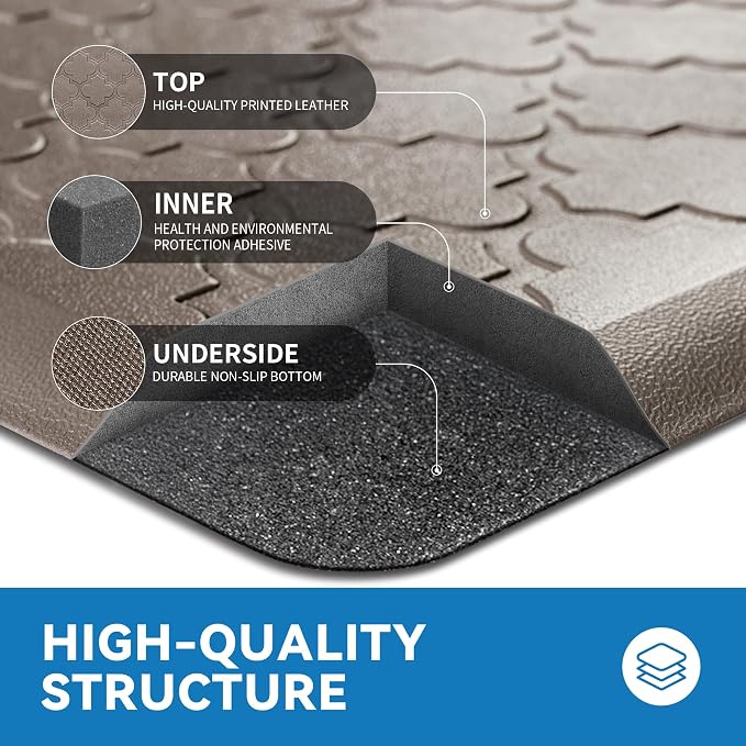 Kitchen Mat Cushioned Anti Fatigue for Floor, Non-Slip Waterproof Comfort Rug for Kitchen Sink, Standing Desk & Laundry, 20"x60", Khaki