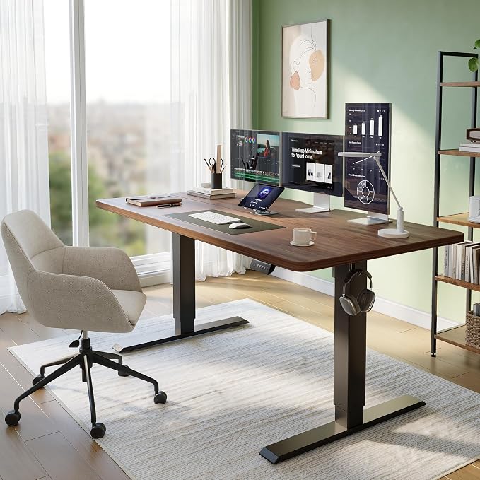CubiCubi Standing Desk, 55 x 28 Inches Electric Height Adjustable Computer Desk, Sit Stand up Home Office Desk with Memory Presets, Dark Walnut