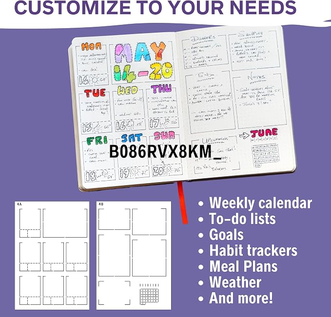Speedy Spreads Journal Stencils (Weekly Layouts #2) - x6 Stencils for A5 Bullet Dot Grid Journal Notebook, Save Time on Full-Page Layouts, DIY Planner Templates for Productivity by Sunny Streak