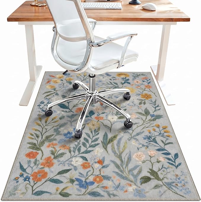 48"x72" Office Chair Mat for Hardwood Tile Floor, Under Desk Carpet Protector for Rolling Computer Chair Mat, Machine Washable Area Rug, Anti-Slip 1/5" Thick Low Pile Thin Vinyl Floor Mat, Light Blue
