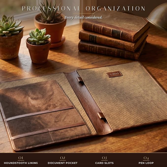 SETTINI Genuine Leather Portfolio Professional Organizer Padfolio – Resume Folder – Stylish Document Folio with Business Card Holder – Gift Portfolio for Men & Women - Birthday Gifts