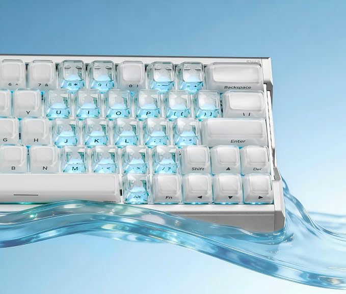 OHY XVX 21Keys MDA Profile Transparent Keycaps, Side Printed Characters, PC Crystal Keycaps, Backlit Glitter Sweet Heart Keycap Set for MX Switches Mechanical Keyboard,Match with XVX Crystal R2